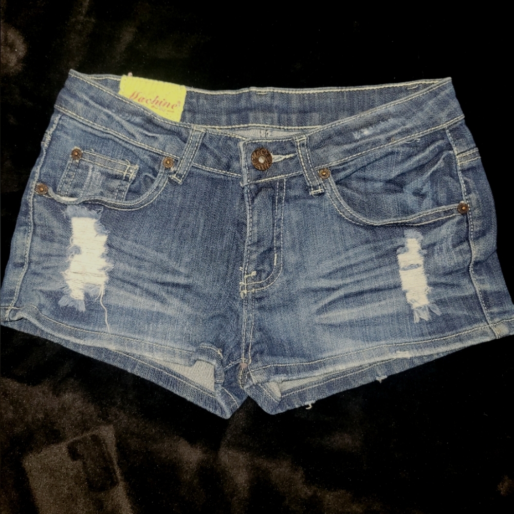 Machine Blue Distressed Jean Shorts
